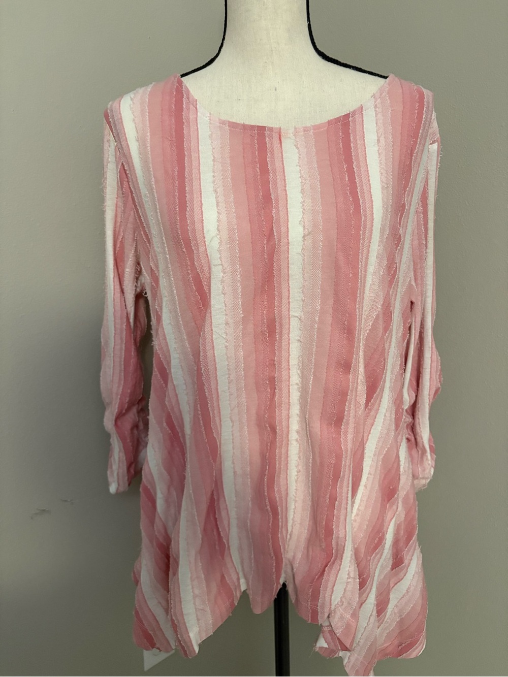 Philosophy Pink and White Striped Tunic Top With Sharkbite Hem